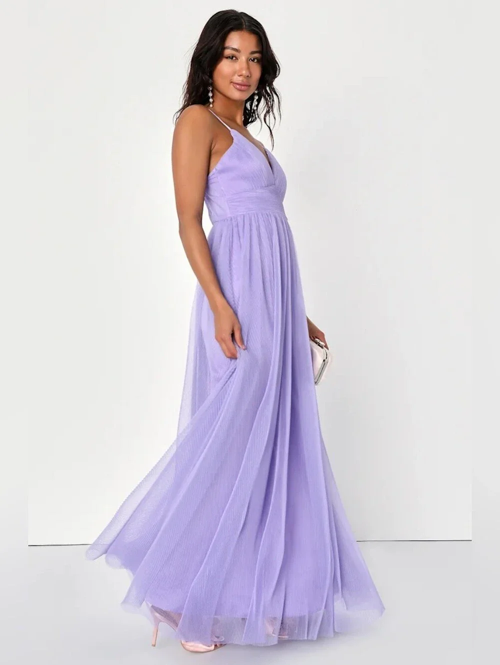 Lulus Angelic Entrance Lavender Pleated Tulle Maxi Dress